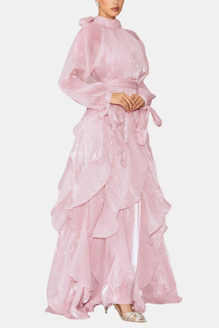 Women's Long Sleeve Ruffle Evening Maxi Dress