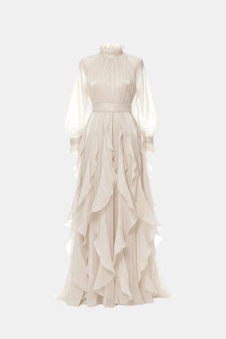 Women's Long Sleeve Ruffle Evening Maxi Dress