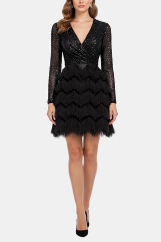 Women's Long Sleeve Sequin Cocktail Mini Dress
