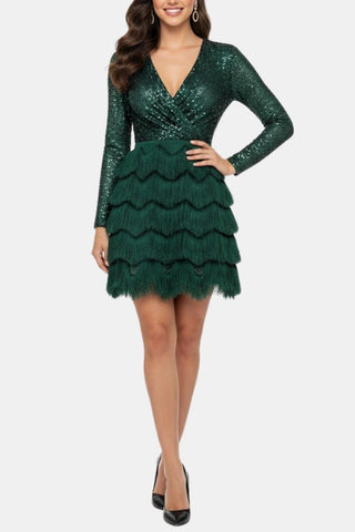 Women's Long Sleeve Sequin Cocktail Mini Dress