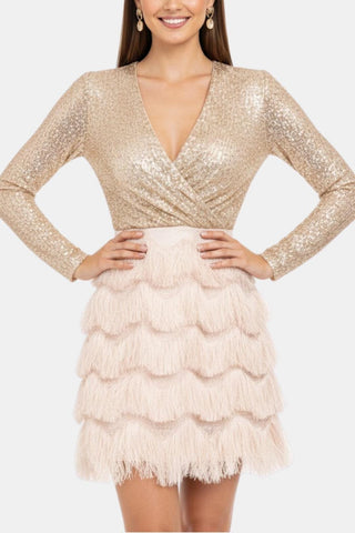 Women's Long Sleeve Sequin Cocktail Mini Dress