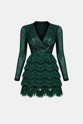 Women's Long Sleeve Sequin Cocktail Mini Dress