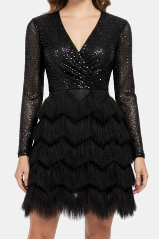 Women's Long Sleeve Sequin Cocktail Mini Dress