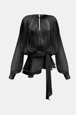 Women's Long Sleeve Tie Neck Mini Dress
