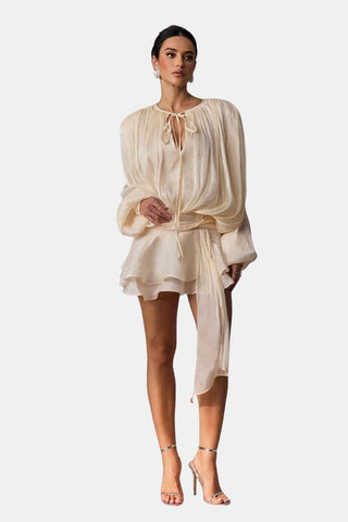 Women's Long Sleeve Tie Neck Mini Dress