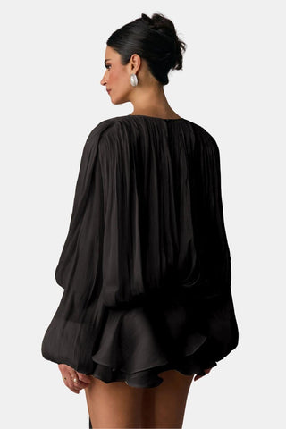 Women's Long Sleeve Tie Neck Mini Dress