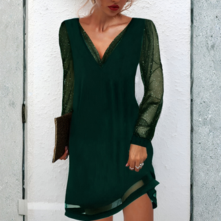Women's Long Sleeve V-Neck Mini Dress