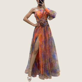 Women's One Shoulder Floral Maxi Dress