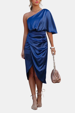 Women's One-Shoulder Wrap Midi Dress