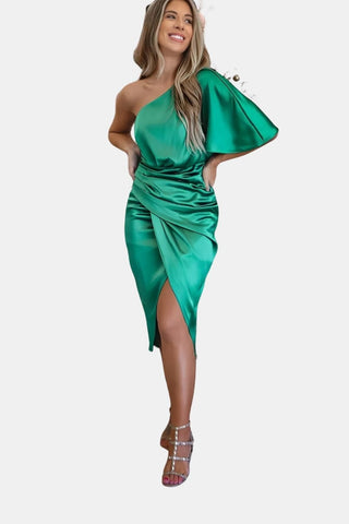 Women's One-Shoulder Wrap Midi Dress