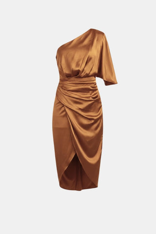 Women's One-Shoulder Wrap Midi Dress