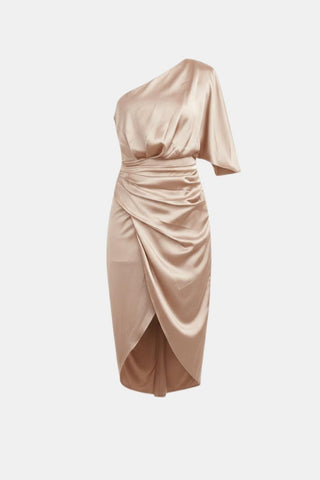 Women's One-Shoulder Wrap Midi Dress