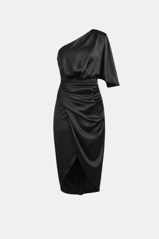 Women's One-Shoulder Wrap Midi Dress