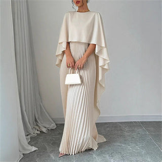 Women's Pleated Cape Maxi Dress