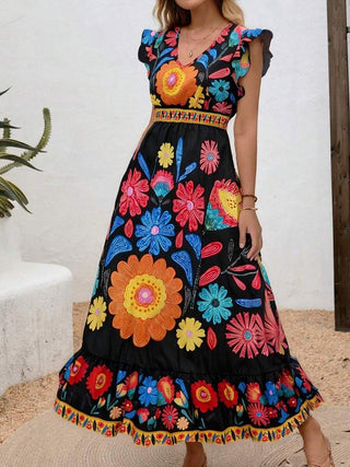 Women's Ruffle Sleeve A-Line Midi Dress