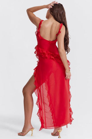Women's Ruffle Trim Fit & Flare Maxi Dress
