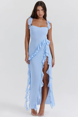 Women's Ruffle Trim Fit & Flare Maxi Dress