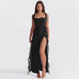 Women's Ruffle Trim Fit & Flare Maxi Dress