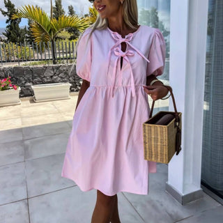 Women's Tie Neck A-Line Mini Dress
