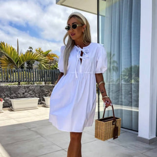 Women's Tie Neck A-Line Mini Dress