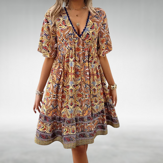 Women's V-Neck Printed Mini Dress