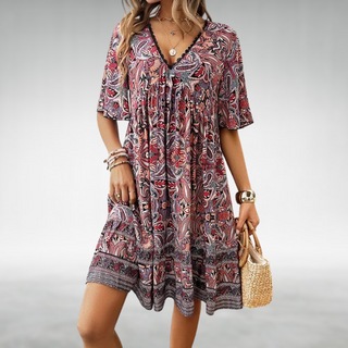 Women's V-Neck Printed Mini Dress