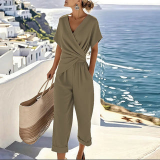 Women's V-Neck Two-Piece Jumpsuit Set