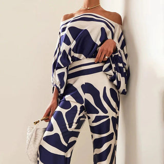 Women's Wide Leg Abstract Print Pant Set