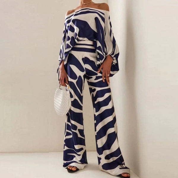 Women's Wide Leg Abstract Print Pant Set