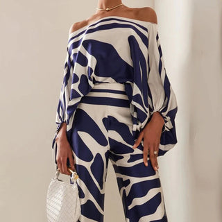Women's Wide Leg Abstract Print Pant Set