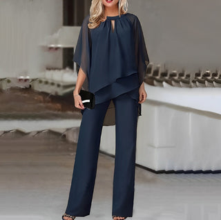 Women's Wide Leg Overlay Top Pant Set