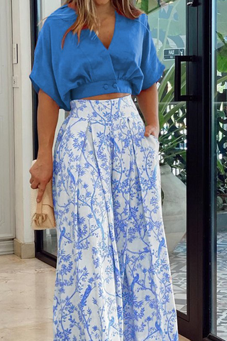 Women's Wide Leg Printed Pant Set