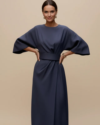 Women's Elegant Belted Dress with Lantern Sleeves