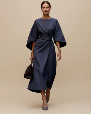 Women's Elegant Belted Dress with Lantern Sleeves