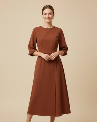 Women's Elegant Belted Dress with Lantern Sleeves
