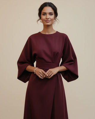 Women's Elegant Belted Dress with Lantern Sleeves