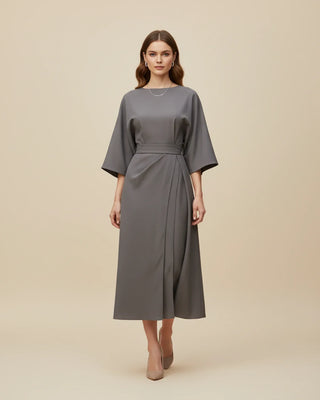 Women's Elegant Belted Dress with Lantern Sleeves