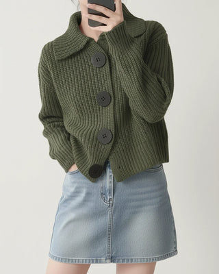 Women's Cropped Knit Collar Cardigan Sweater