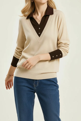 Women's V-Neck Collared Sweater