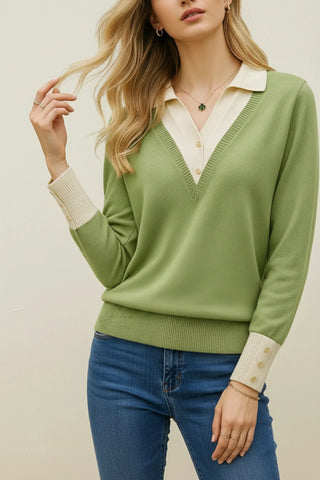 Women's V-Neck Collared Sweater