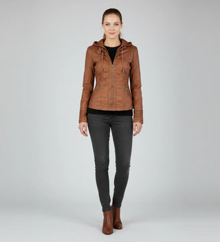 Women's Fitted Hooded Moto Jacket