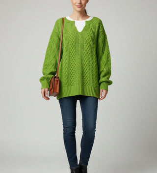 Women's Oversized Cable Knit V-Neck Sweater