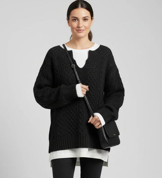 Women's Oversized Cable Knit V-Neck Sweater