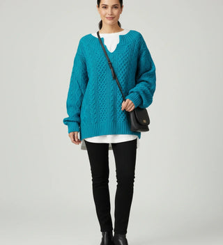 Women's Oversized Cable Knit V-Neck Sweater