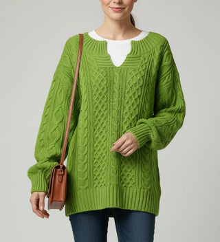 Women's Oversized Cable Knit V-Neck Sweater