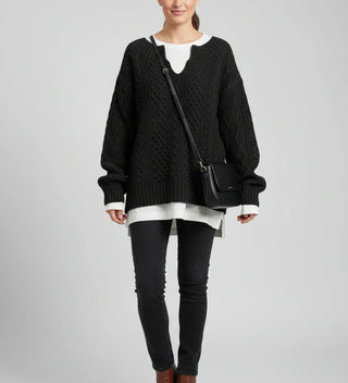 Women's Oversized Cable Knit V-Neck Sweater