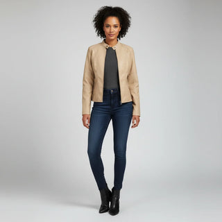 Women's Moto Biker Jacket with Zip Pockets