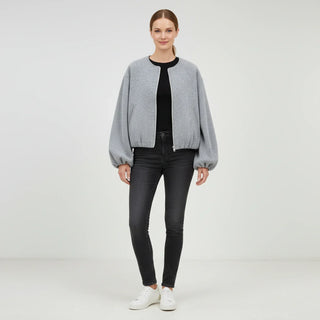 Women's Balloon Sleeve Zip-Up Bomber Jacket