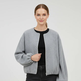 Women's Balloon Sleeve Zip-Up Bomber Jacket