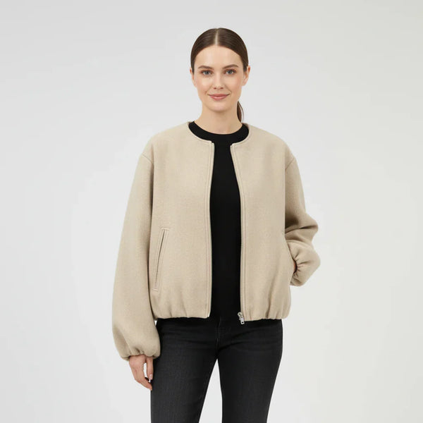 Women's Balloon Sleeve Zip-Up Bomber Jacket
